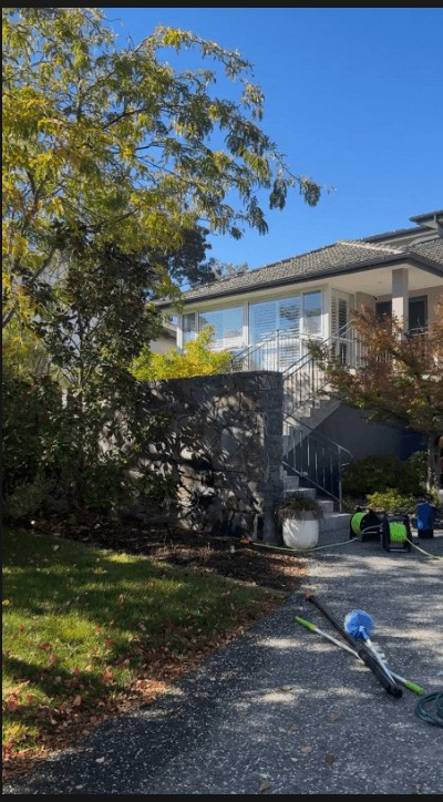 Brick suburban home with exterior windows cleaned